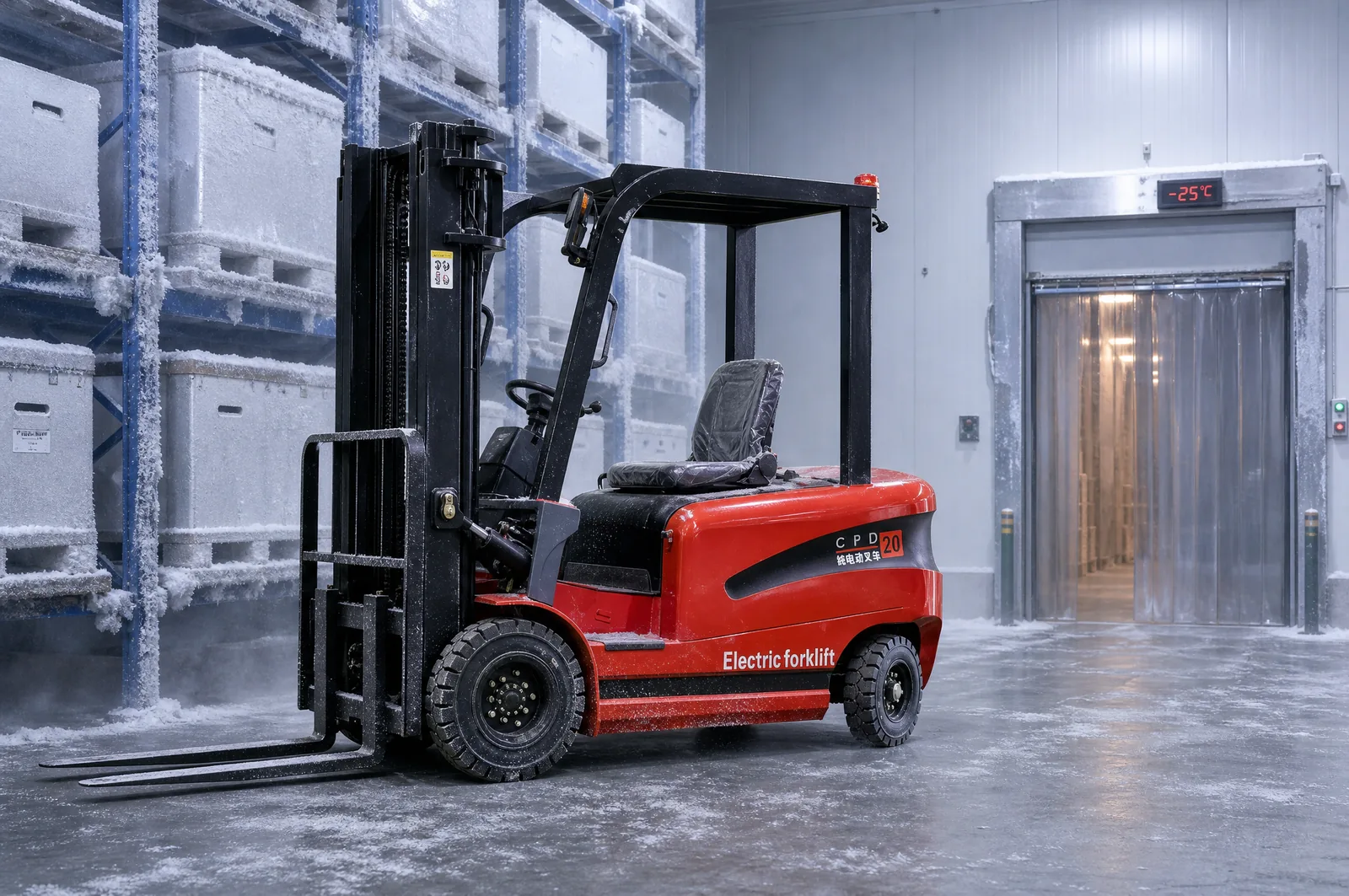 MS-25 2.5 t electric forklift working in cold store