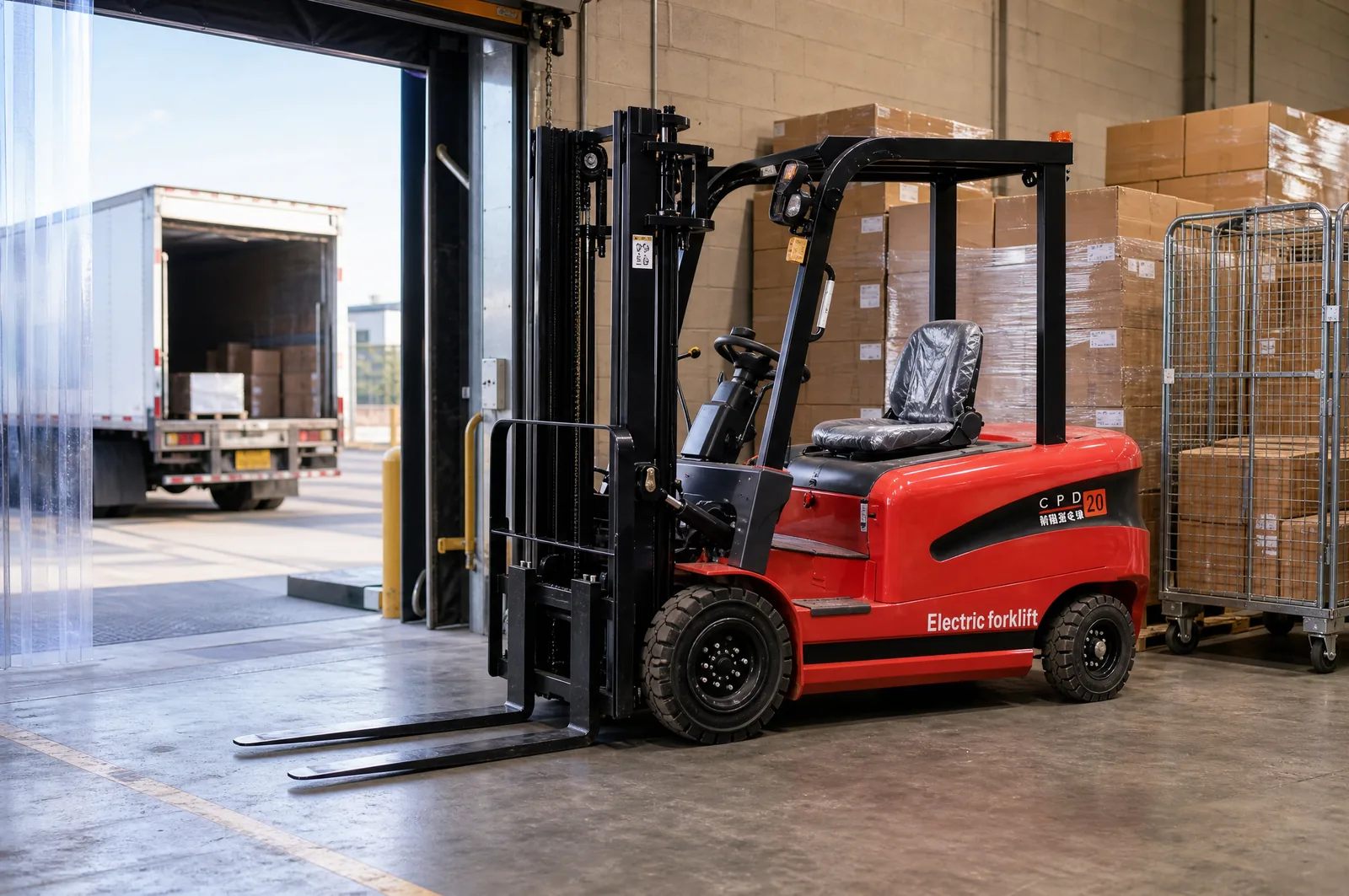 MS-30 3 t electric forklift working in retail dock
